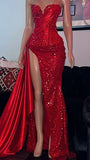 Attractive Sweetheart Slit Sequined Prom Evening Dress For Black Girls HZ0311
