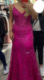 Glitter Mermaid Prom Dress Women Hot Pink Sequins Long Formal Dance Evening Party Gowns HZ0311