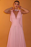 Beautiful A line V Neck Pink Chiffon Party Dresses Prom Dresses Impress Wedding Guest Dress HZ0311
