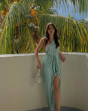 Simple Satin Mermaid One Shoulder Green Slit Long Evening Prom Dresses Prom Dress HZ0311