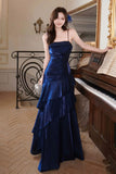 Mermaid Satin Royal Spaghetti Straps Blue Long Prom Dress Long Evening Gowns Formal Dress HZ0311
