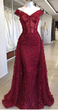 Attractive Off-Shoulder Beaded Burgundy Mermaid Prom Dresses Evening Dress Party Gowns HZ0311