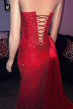 Attractive Off-Shoulder Slit Sequined Prom Evening Dress For Black Girls Party Gowns HZ0311