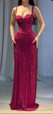 Attractive Sequins Sweetheart Hot Pink Mermaid Prom Dresses Senior Evening Dress Party Gowns HZ0311