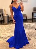 Shiny Mermaid V Neck Glitter Satin Prom Dress Beaded Prom Dress Party Gowns HZ0311