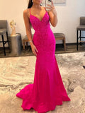 Shiny Mermaid V Neck Glitter Satin Prom Dress Beaded Prom Dress Party Gowns HZ0311