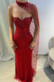 Gorgeous Red Sweetheart Mermaid Prom Dresses Sleeveless Strapless With Gem Semi Formal Grad Long Prom Dress For Teens HZ0311