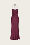 Sexy Mermaid Halter Burgundy With Beaded Inspo Formal Party Gowns Long Prom Dresses HZ0311