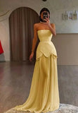 Attractive Yellow Prom Dresses Sheath Evening Gowns With Pearls Satin Formal Party Gowns HZ0311