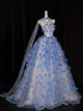 Ball Gown Strapless Blue Sleeveless With Applique Women's Dress Long Quinceanera Dresses Sweet 16 Birthday Quince Dress HZ0311