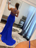 Shiny Mermaid V Neck Glitter Satin Prom Dress Beaded Prom Dress Party Gowns HZ0311