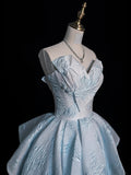 Beautiful Ball Gown Sweetheart Light Sky Blue Floral Sleeveless Long Prom Dress For Women Girls Evening Dresses HZ0311