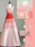 Ball Gown Straps Pink Satin Long Prom Dress Fashion Aesthetic High School Formal Dresses Party Outfits Prom Gown HZ0311