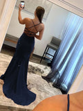 Shiny Mermaid V Neck Glitter Satin Prom Dress Beaded Prom Dress Party Gowns HZ0311