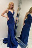 Sparkly Navy Beaded Mermaid Backless Long Prom Dress HZ0311