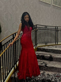 Classy Mermaid Spaghetti Strap Red Lace Inspo For Black People Women Girls Formal Party Gowns Long Prom Dresses HZ0311