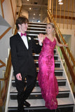Glitter Mermaid Prom Dress Women Hot Pink Sequins Long Formal Dance Evening Party Gowns HZ0311