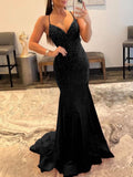 Shiny Mermaid V Neck Glitter Satin Prom Dress Beaded Prom Dress Party Gowns HZ0311