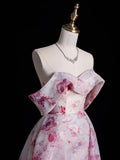 Modest Ball Gown Off The Shoulder With Short Sleeves Pink Floral Long Prom Dress For Women Girls Evening Dresses HZ0311