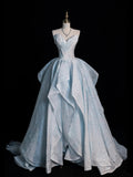 Beautiful Ball Gown Sweetheart Light Sky Blue Floral Sleeveless Long Prom Dress For Women Girls Evening Dresses HZ0311