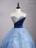 Cute Ball Gown Sweetheart Blue Tulle Floral Sleeveless With Beaded Bodice Long Quinceanera Dresses Sweet 15 16 Birthday Outfit HZ0311