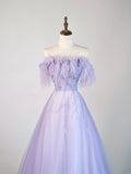 Ball Gown Strapless Lilac Tulle With Feathers Long Prom Dress Fashion Aesthetic High School Formal Dresses Party Outfits Prom Gown HZ0311