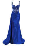 Elegant Spaghetti Straps Mermaid Appliqued Prom Dress With Split HZ0311