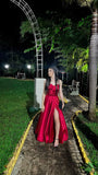Attractive A line Sweetheart Red Slit Prom Dresses Senior Evening Dress Party Gowns HZ0311