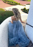 Ball Gown Sweetheart Tiered Ruffled Tulle Long Prom Dress Evening Dress Sweet 15 16 Gown HZ0311