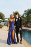 Attractive Blue Mermaid Long Prom Dress With Slit Formal Evening Dress HZ0311