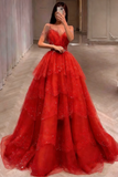 Gorgeous Dusty Blue Sparkly Tulle Beaded Prom Dress Tiered Formal Gown With Rhinestone Party Gowns HZ0311