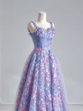 Princess A line Spaghetti Straps Lilac Tulle Floral Prom Dresses Long Evening Formal Gown With Scarf Party Gowns HZ0311