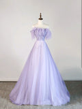 Ball Gown Strapless Lilac Tulle With Feathers Long Prom Dress Fashion Aesthetic High School Formal Dresses Party Outfits Prom Gown HZ0311