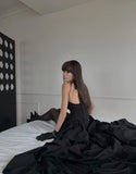 Chic High Low Halter Black Tie Wedding Guest Dress Satin Ruffles Long Prom Dresses Night Semi Formal Gown HZ0311