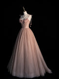 Beautiful Ball Gown Spaghetti Strap Pink Tulle Long Prom Dresses Inspiration Evening Gowns Formal Dress HZ0311