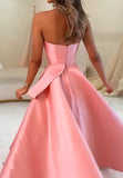 Ball Gown Strapless Straight Across Pleated Satin Prom Dress Pink Evening Dresses Sweet 15 16 Gown HZ0311