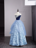 Cute Ball Gown Sweetheart Blue Tulle Floral Sleeveless With Beaded Bodice Long Quinceanera Dresses Sweet 15 16 Birthday Outfit HZ0311