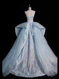 Beautiful Ball Gown Sweetheart Light Sky Blue Floral Sleeveless Long Prom Dress For Women Girls Evening Dresses HZ0311