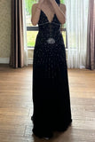 90s Stunning Prom Dress Black Spaghetti Straps Beading Formal Gala Gown Evening Dress Birthday Party Outfits HZ0427