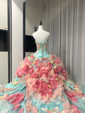 Colorful Ball Gown Strapless Floral Evening Dress Quinceanera Dress 18th Birthday Prom Gown HZ0427