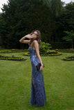 Spaghetti Straps Mermaid Blue Long Prom Dresses With High Split Women Sleeveless Party Dress HZ0311