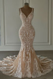 Mermaid Lace Sweetheart Wedding Dress V-neck Long Bridal Dress with Train HZ0311