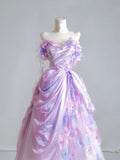 Timeless Ball Gown Strapless Lilac Floral Tulle Long Prom Dresses Inspiration Party Gowns HZ0311