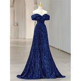 Sequin Mermaid / Trumpet Evening Gown Elegant Dress Formal Wedding Floor Length Off Shoulder Lace Up with Pleats HZ0311