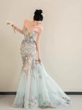 Princess Mermaid Sweetheart Lace Floral Long Prom Dress Fashion Aesthetic For Teens Formal Dresses Party Outfits Prom Gown HZ0311