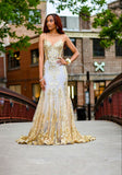 Sexy Mermaid Spaghetti Straps Gold Sequin Inspo For Black Women Girls Formal Party Gowns Long Prom Dresses HZ0311