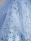 Cute Ball Gown Sweetheart Blue Tulle Floral Sleeveless With Beaded Bodice Long Quinceanera Dresses Sweet 15 16 Birthday Outfit HZ0311