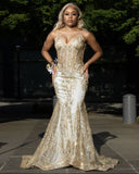 Sexy Mermaid Spaghetti Straps Gold Sequin Inspo For Black Women Girls Formal Party Gowns Long Prom Dresses HZ0311