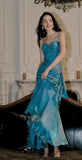 Fashion Burgundy Ruffle Long Prom Dresses Spaghetti Straps Dance Dress HZ0311