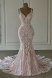 Mermaid Lace Sweetheart Wedding Dress V-neck Long Bridal Dress with Train HZ0311